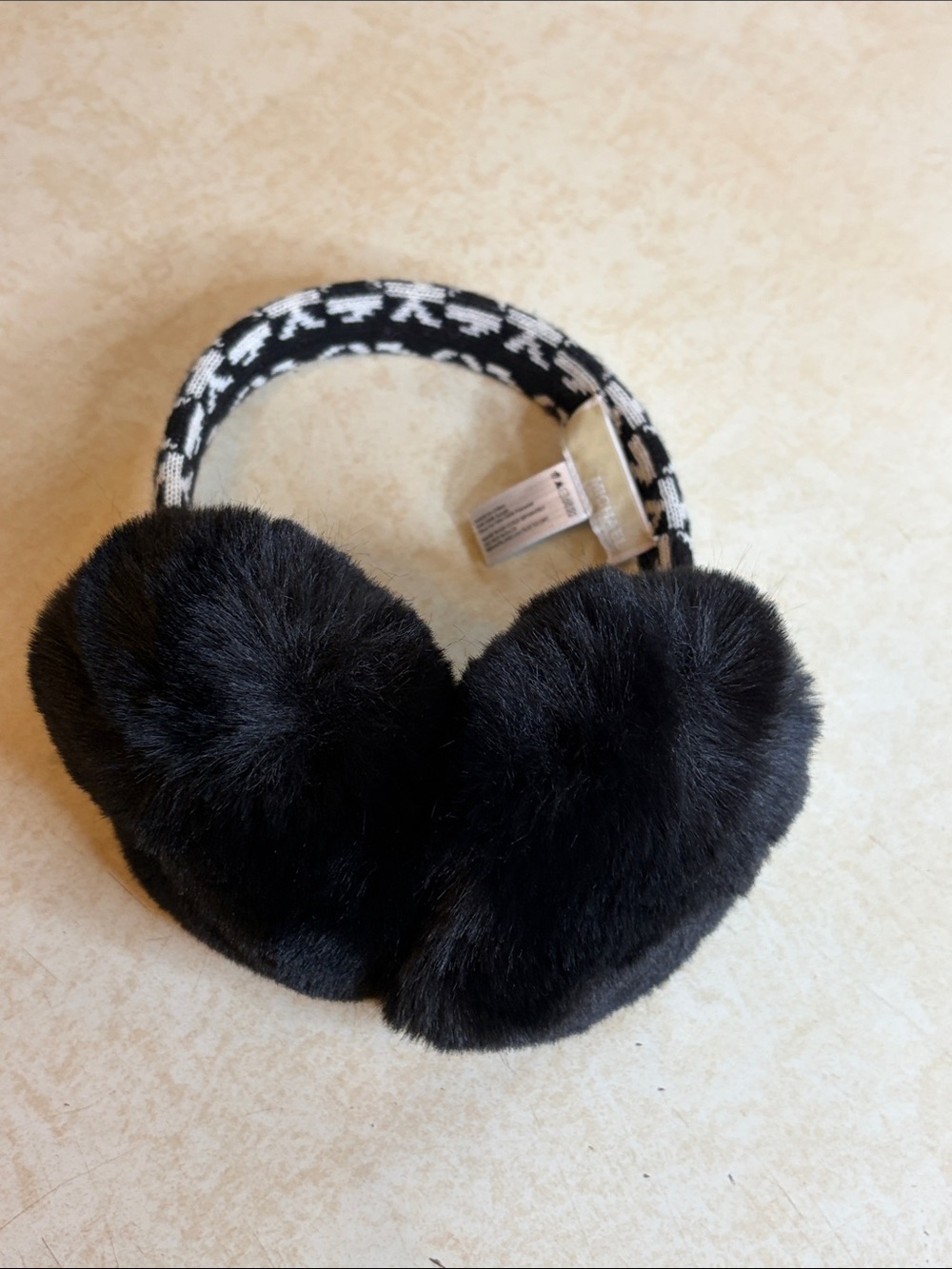 Michael Kors Black Faux Fur Logo Knit Headband Earmuffs